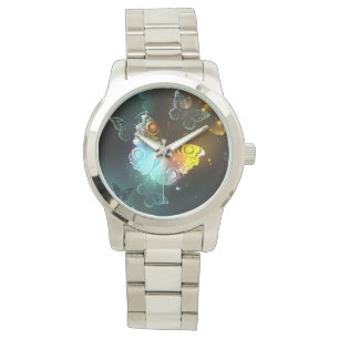 Leuchtender Schmetterling und Nachtfalter Armbanduhr