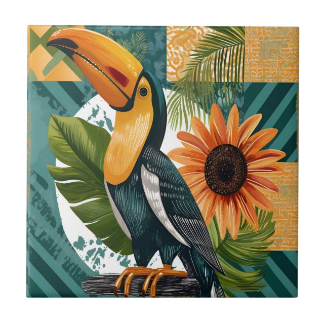 Leuchtender Tukan in tropischer Harmonie Fliese (Vorderseite)