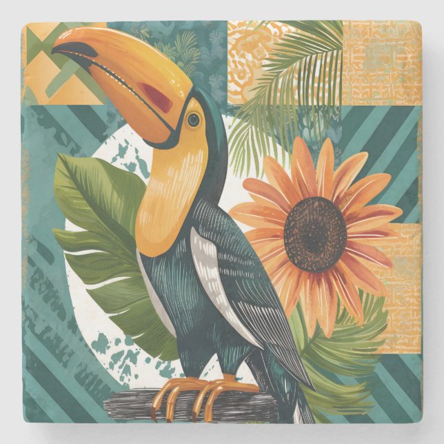 Leuchtender Tukan in tropischer Harmonie Steinuntersetzer (Vorderseite)