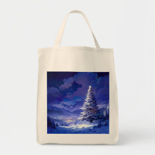 Leuchtender Weihnachtsbaum Schneebedeckte Bergland Tragetasche