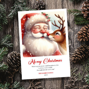 Leuchtender Weihnachtsmann und Rudolph Frohe Festt Feiertagskarte