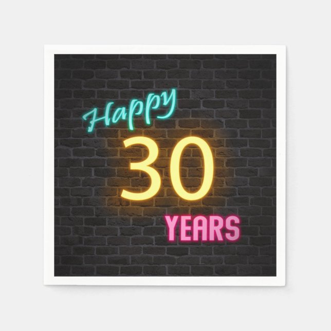 leuchtendes 30 Neonzeichen an der Backsteinwand Serviette (Vorderseite)