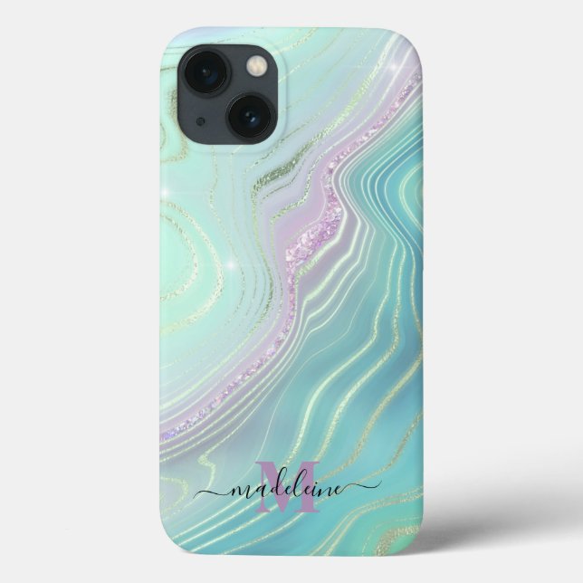 Leuchtendes Aqua Crystal Marble Iridescent Agate C Case-Mate iPhone Hülle (Rückseite)