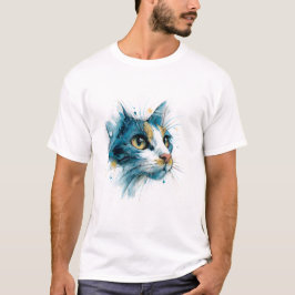 Leuchtendes Azurblau Aquarell Katzen Gesicht Moder T-Shirt