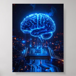 Leuchtendes digitales Gehirn Poster - Tech-Büro-De