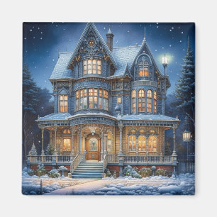 Leuchtendes Haus an einem Weihnachtsabend Magnet