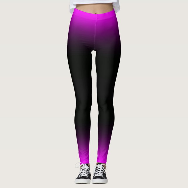 Leuchtendes Pinkish lila und schwarzes Ombre Leggings (Vorderseite)