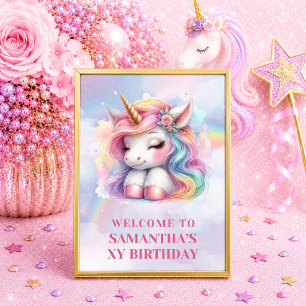 Leuchtendes Regenbogen-Einhorn-Mädchen-Geburtstags Poster