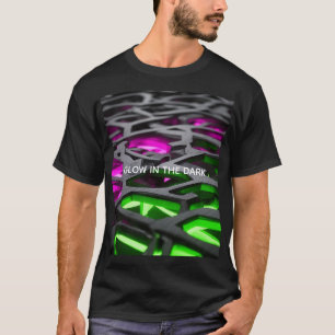 Leuchtendes Rosa Grünes Futuristisches 3D-Gitter T-Shirt