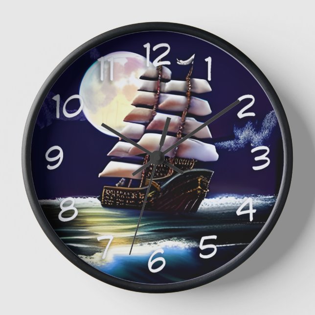 Leuchtendes Schiff auf dem Ozean unter dem Mond Uhr (Vorderseite)