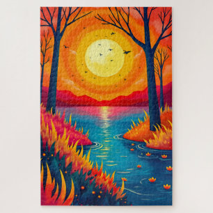 Leuchtendes Sonnenuntergangsfluss-Vibrant-Naturgem Puzzle
