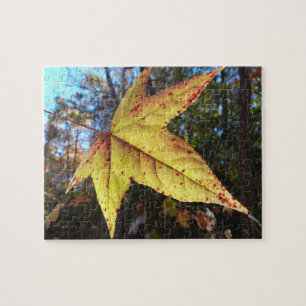 Leuchtendes Sweetgum-Blatt im Wald Puzzle