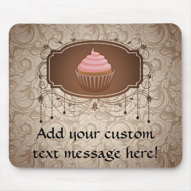 Leuchter-Rahmen-Kuchen-Rosa und Brown-Damast Mousepad (Vorne)