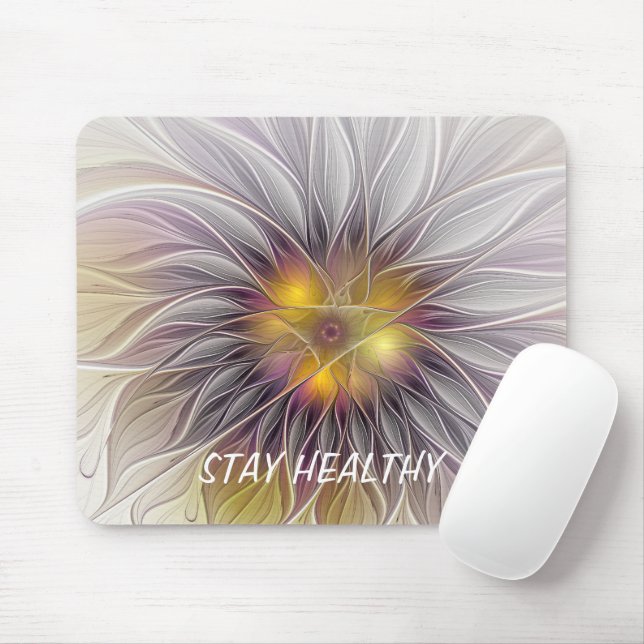 Leuchtfarbige Blume Abstraktes Fraktal Eigener Tex Mousepad (Mit Mouse)
