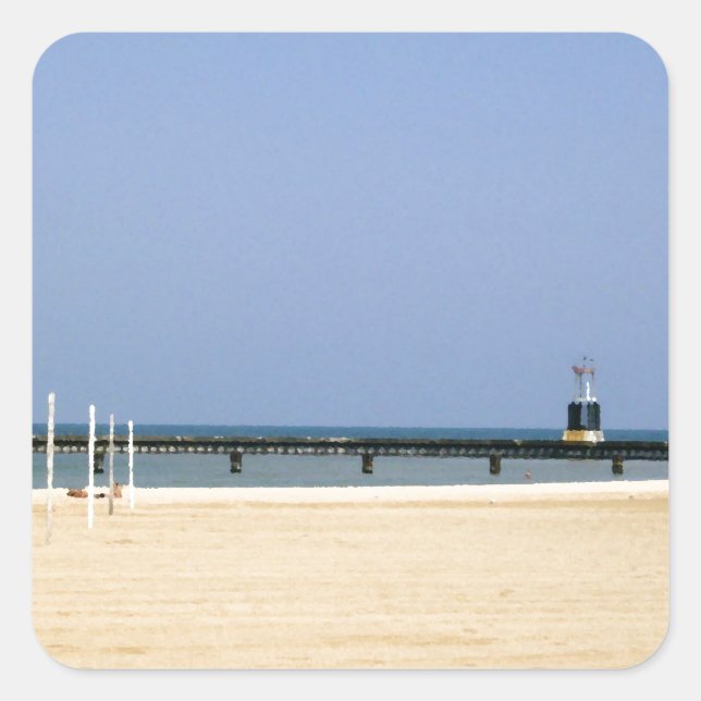 Leuchtfeuer des Lake Michigan Quadratischer Aufkleber (Vorderseite)
