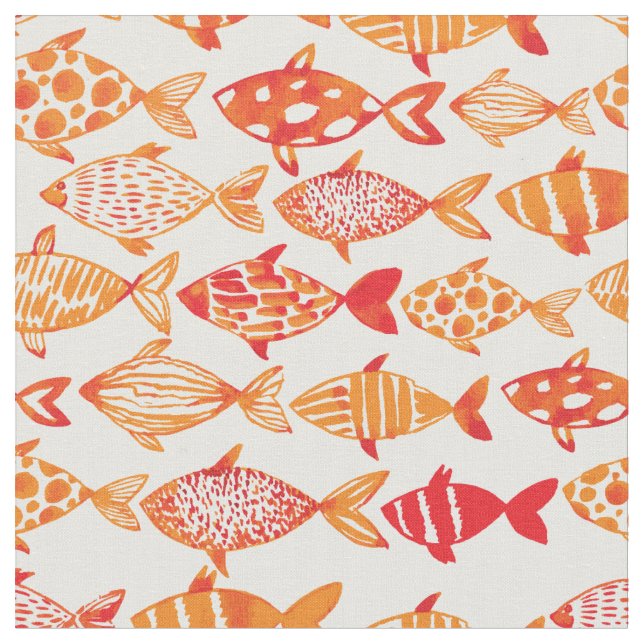 Leuchtorange-Aquarell-Fisch-Muster 2 Stoff (Nahaufnahme)