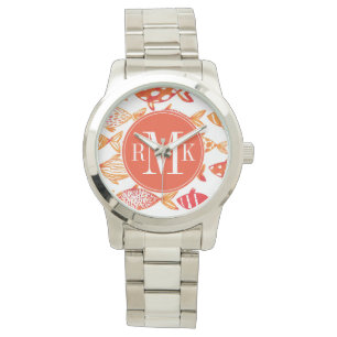 Leuchtorange-Aquarell-Fisch-Muster Armbanduhr