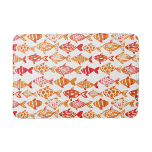 Leuchtorange-Aquarell-Fisch-Muster Badematte