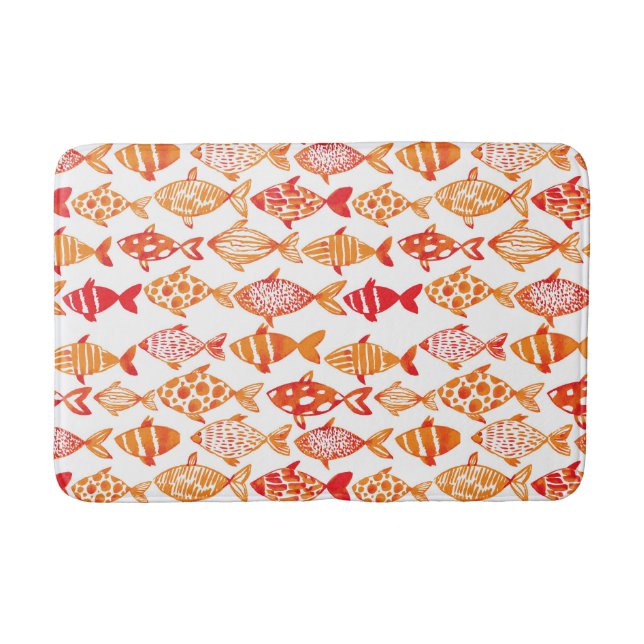 Leuchtorange-Aquarell-Fisch-Muster Badematte (Vorderseite)