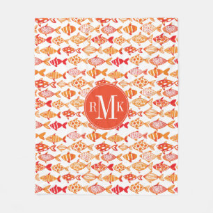 Leuchtorange-Aquarell-Fisch-Muster Fleecedecke