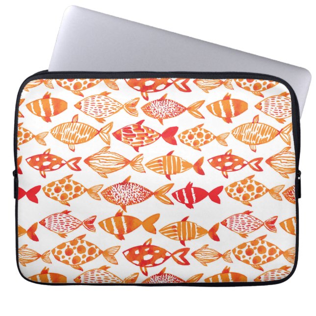 Leuchtorange-Aquarell-Fisch-Muster Laptopschutzhülle (Vorderseite)
