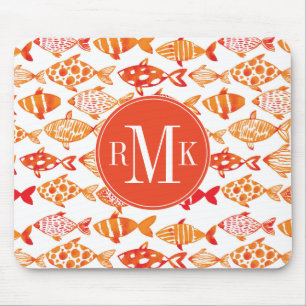 Leuchtorange-Aquarell-Fisch-Muster Mousepad