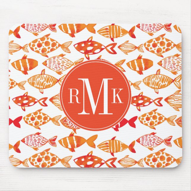 Leuchtorange-Aquarell-Fisch-Muster Mousepad (Vorne)
