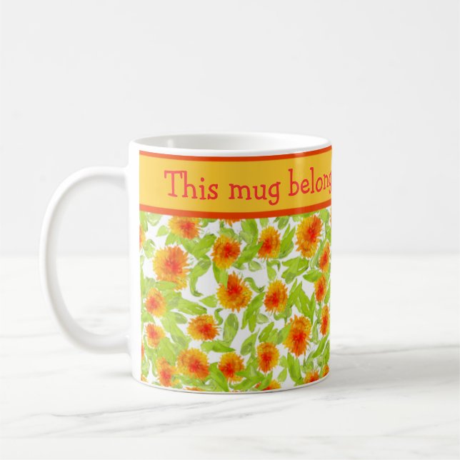 Leuchtorange-Ringelblumen Foral Muster auf Weiß Kaffeetasse (Links)
