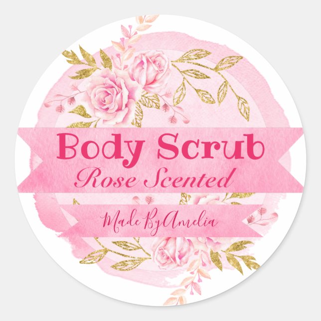 Leuchtrosa Rose Body Scrub Labels Runder Aufkleber (Vorderseite)