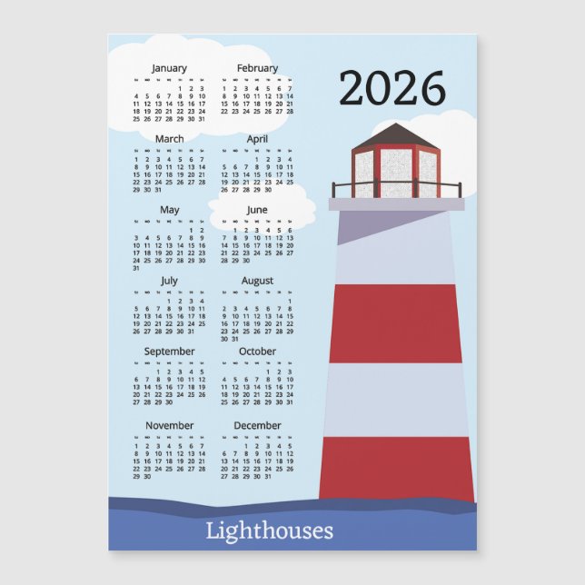 Leuchtturm 2026 Kalender Magnetkarte (Vorderseite)