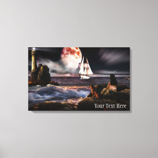 Leuchtturm am Abend mit Riesenmoon Canvas Print Leinwanddruck