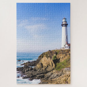 Leuchtturm am Hang Blau Himmel Weißer Haus Ozean Puzzle
