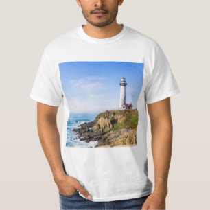 Leuchtturm am Hang Blau Himmel Weißer Haus Ozean T-Shirt