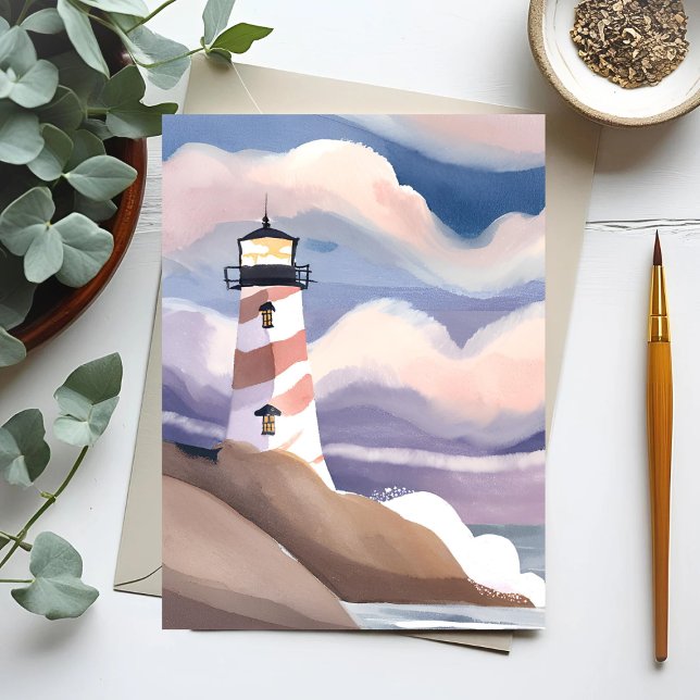 Leuchtturm am Meer | Aquarellmalerei Postkarte (Von Creator hochgeladen)