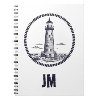 Leuchtturm am Meer in Rundseilrahmen Notizblock