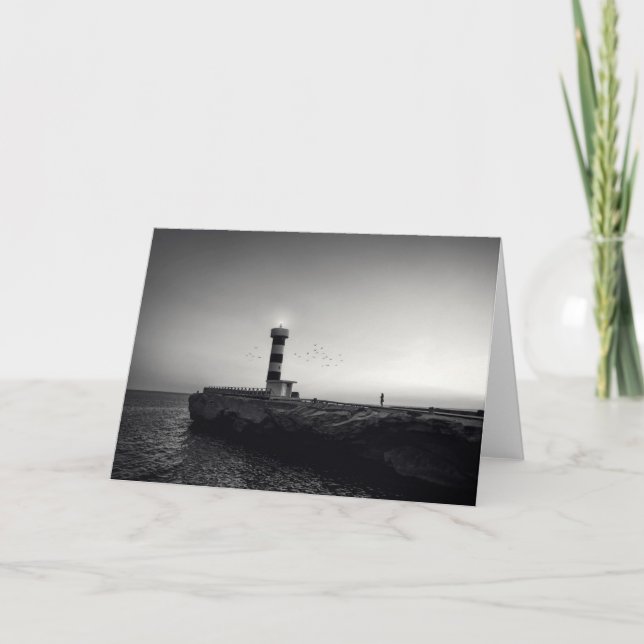 Leuchtturm am Sonnenuntergang Karte (Vorderseite)