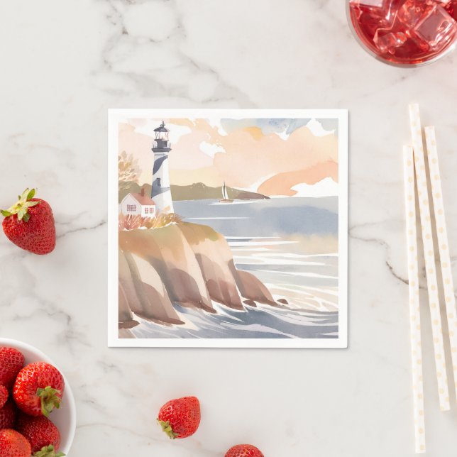 Leuchtturm an der Küste | Aquarellmeer Serviette (Beispiel)
