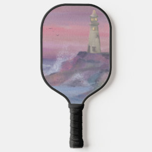Leuchtturm an der Küste mit rosa Himmel Pickleball Schläger