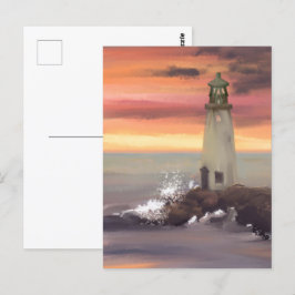 Leuchtturm an der Küste mit rosa und orangefarbene Postkarte