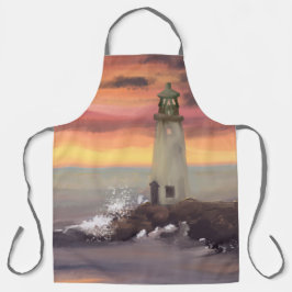 Leuchtturm an der Küste mit rosa und orangefarbene Schürze