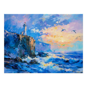 Leuchtturm an der Rocky Coast Impressionist Seasca Poster