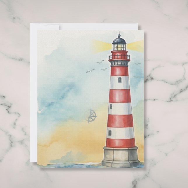 Leuchtturm-Aquarell-Küsten-Schreibwaren-Papier (Scenic coastal watercolor writing paper.)