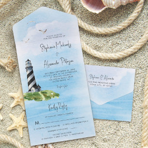 Leuchtturm-Aquarell-Nautische Hochzeit All In One Einladung