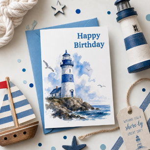 Leuchtturm Aquarell Nautischer Geburtstag Karte