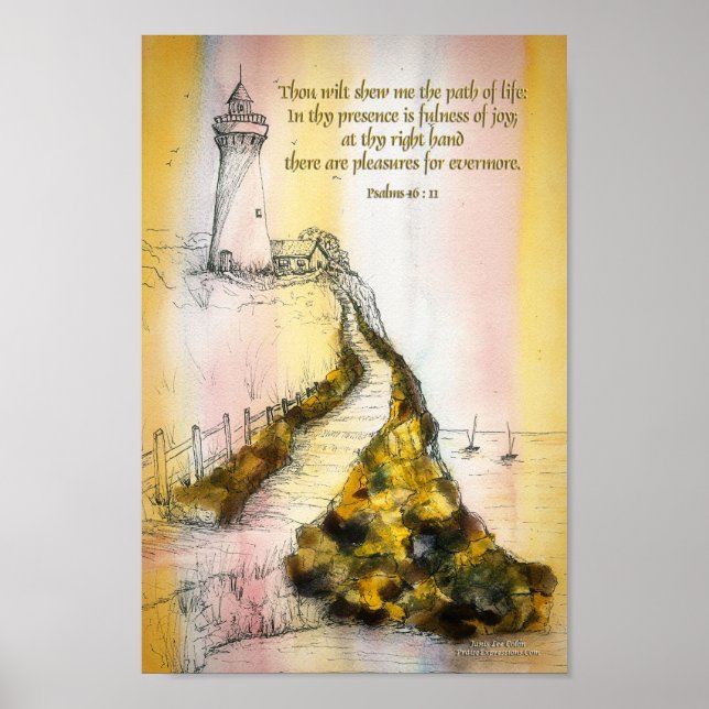 Leuchtturm Aquarellfarben Psalm 16:11 Poster (Vorne)