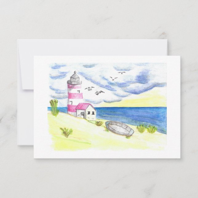 Leuchtturm auf dem Strand Fischerboot Küste Dankeskarte (Vorderseite)