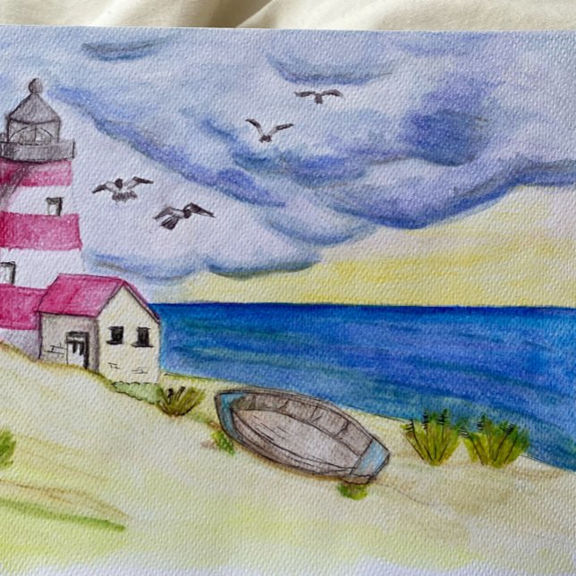 Leuchtturm auf dem Strand Fischerboot Küste Postkarte (Von Creator hochgeladen)