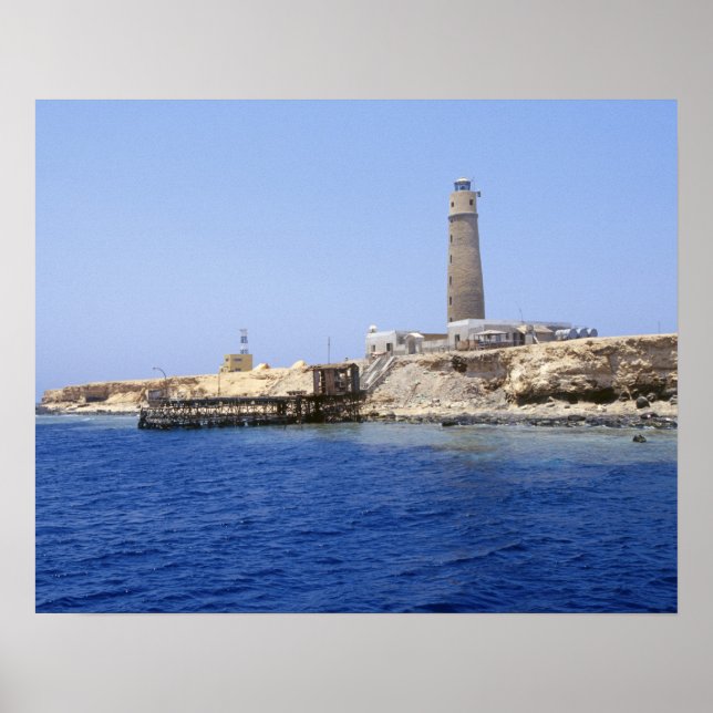Leuchtturm auf den Bruderinseln, Rotes Meer, Ägypt Poster (Vorne)