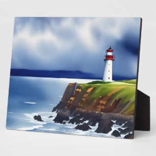 Leuchtturm auf den Klippen Aquarell-Tischkunst Fotoplatte