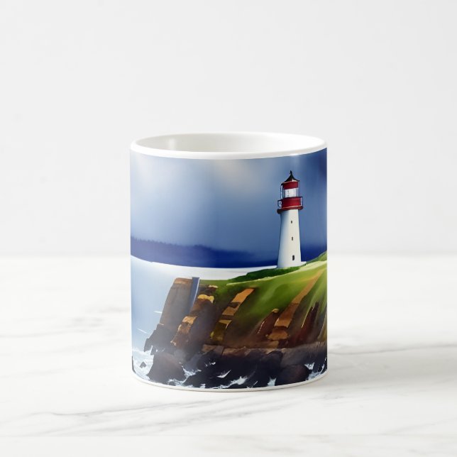 Leuchtturm auf den Klippen Wasserfarbe Kaffeetasse (Mittel)